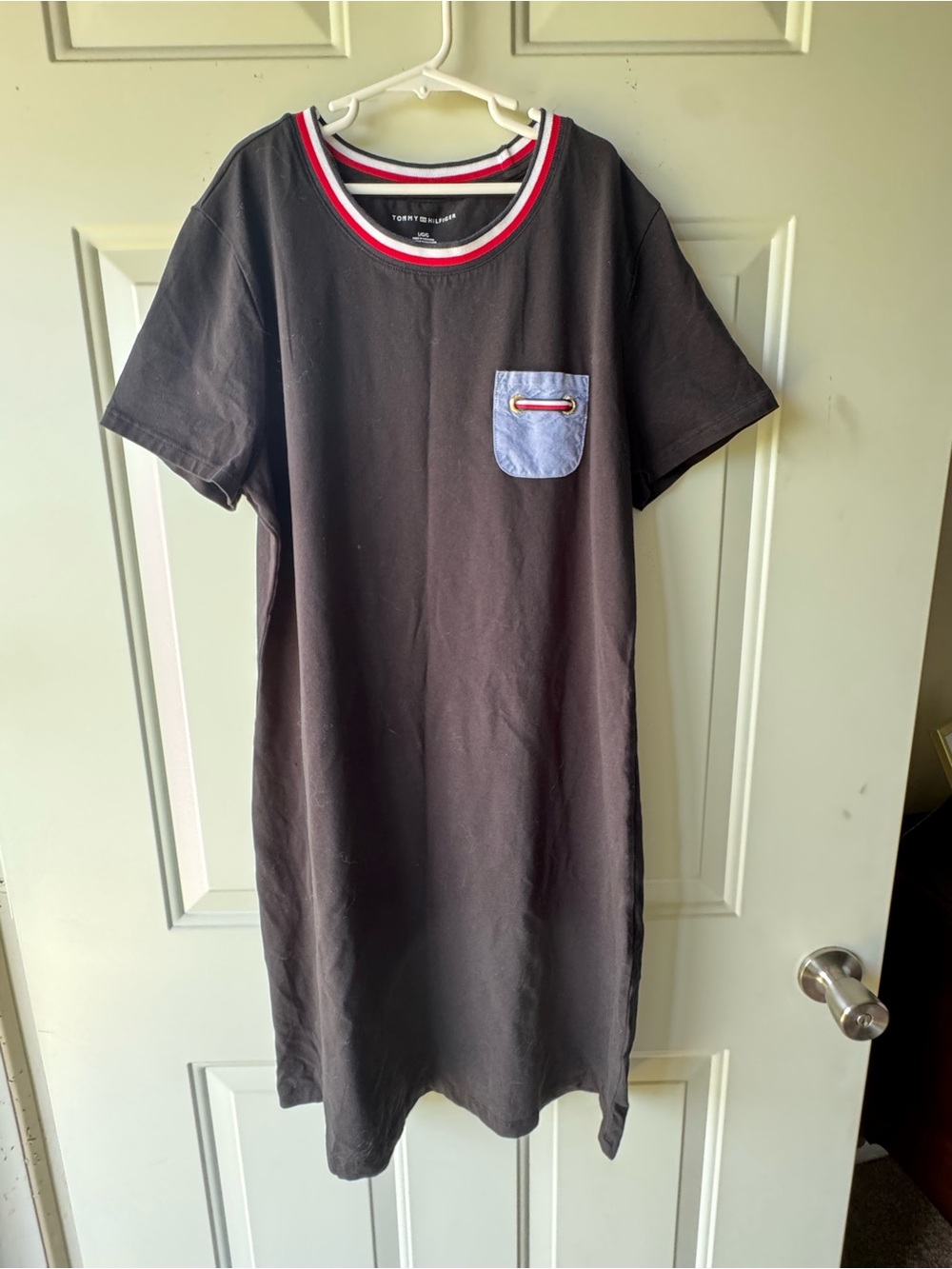 Tommy Hilfiger  Tee Dress with Light Blue Pocket & Red trim PERFECT for the 4th